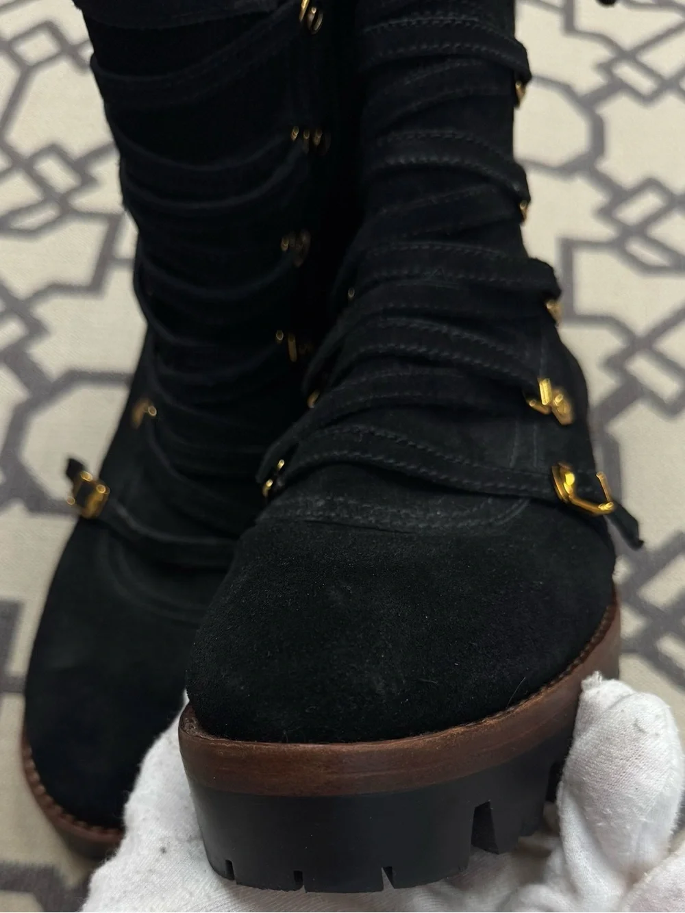 Jeffrey Campbell Stanley Black Suede Platform Lug Sole Moto Combat Hiking Boots